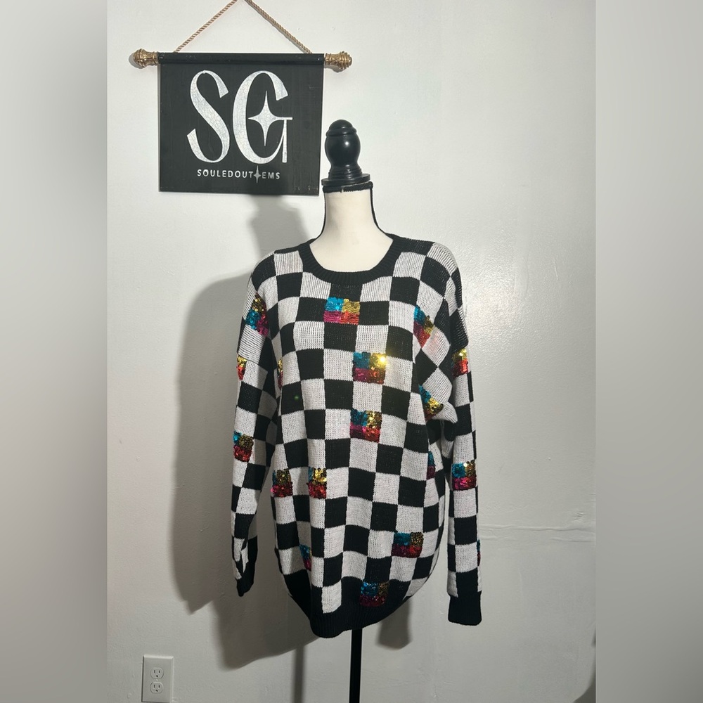 VIntage Checkered Sequin Sweater